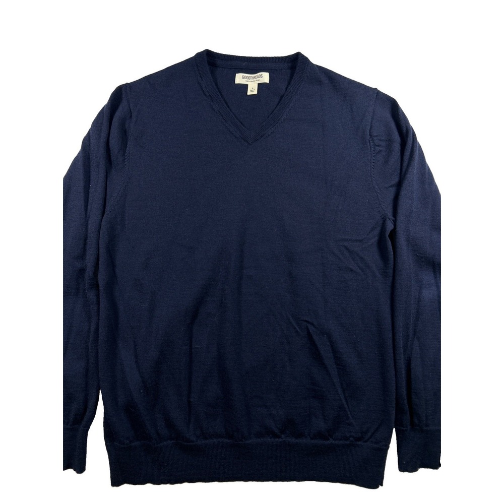 Goodthreads Mens Navy Blue V Neck Merino Wool Sweater L Preppy Career Heritage